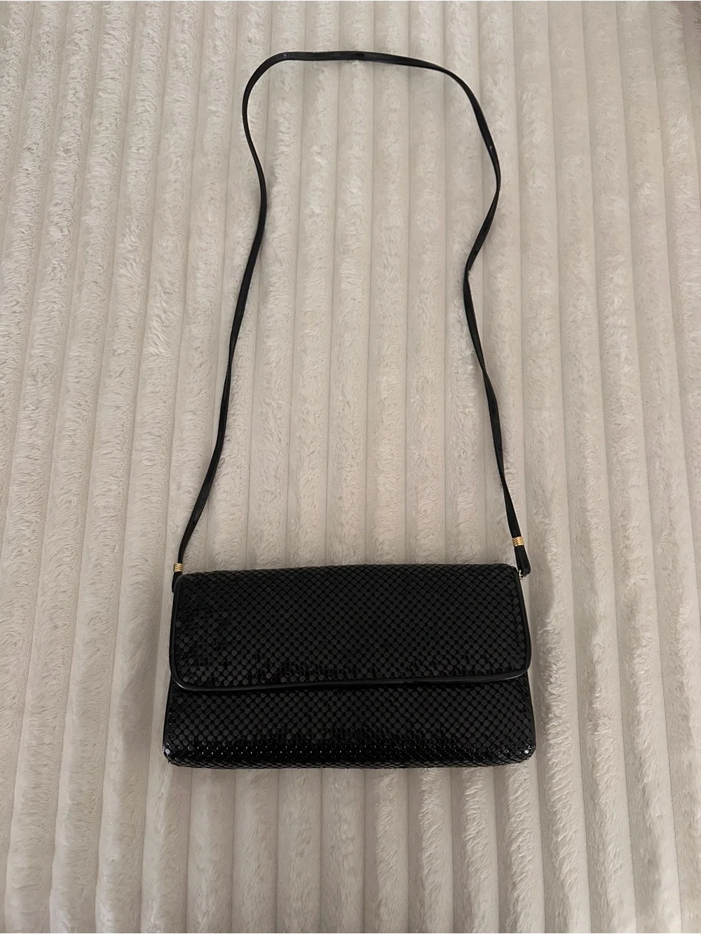 VTG Whiting & Davis Black Metal Mesh Patent Clutch Bag - Women's Evening Handbag